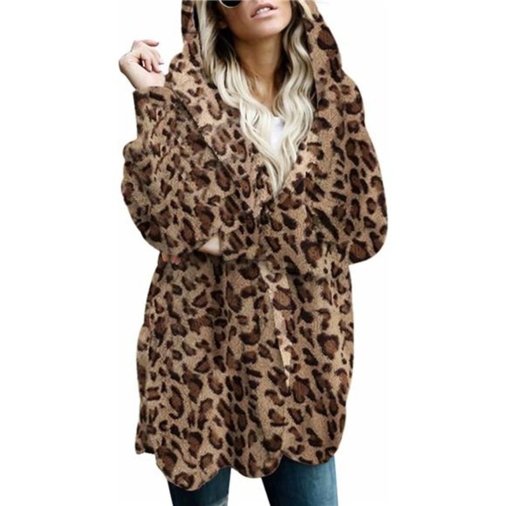 Women's Long Sleeve Fleece Open Front Hooded Cardigan Jacket Coat with Pocket